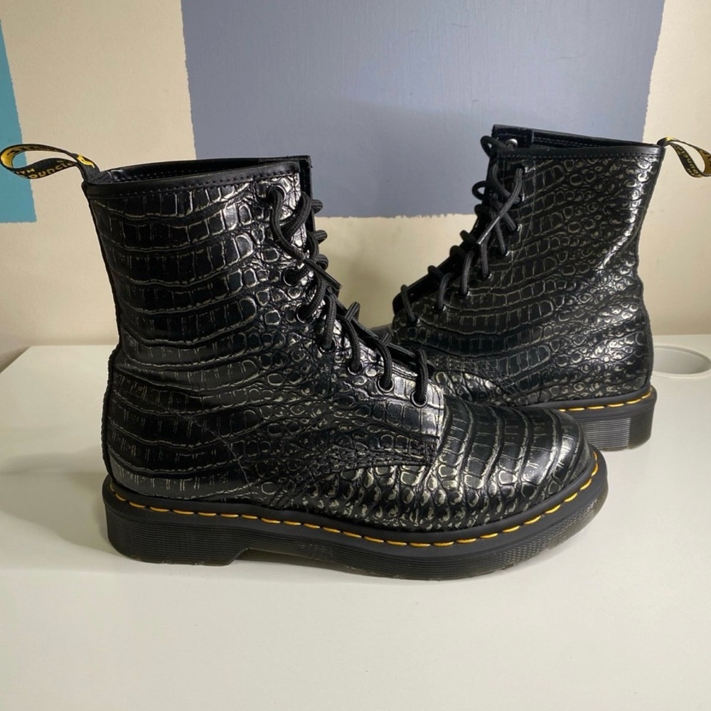 Dr. Martens Black Crocodile Embossed Boots